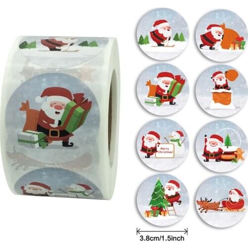 500pcs Round 8 Designs Merry Christmas Thank You Stickers Seal Labels for Envelope Cards Gift Package Scrapbooking Decor