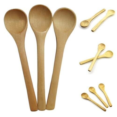 6 PCS/lot Mini Wooden Spoon Cooking Teaspoon Condiment Utensil Coffee Spoon Kids Ice Cream Kitchen Tableware Teaware Tool