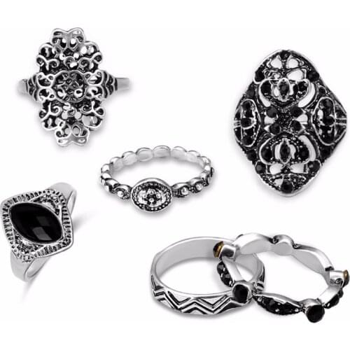 Lureme 6PCS Vintage Retro Boho Punk Joint Knuckle Ring Sets Finger Rings Nail Midi Ring Set (rg001960)