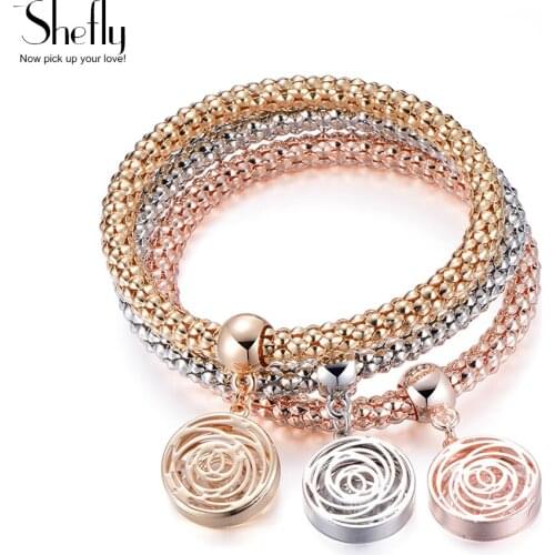 Hollow Locket Charm Bracelets for Women Silver Plated Mix Color Popcorn Chain 3pcs/set Luxury Adjustable Bracelet Jewelry Gift