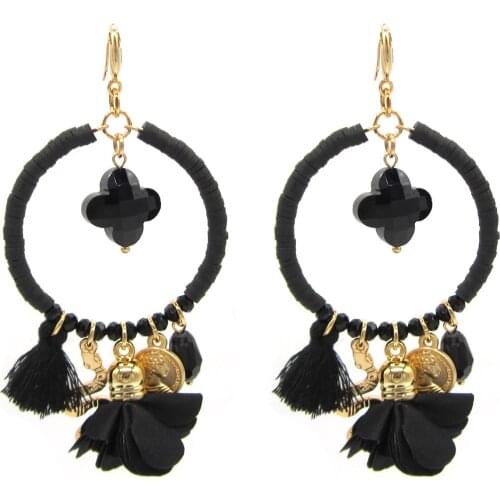 Boho Oorbellen Jewelry Four-Leaf Clover Crystal Drop Earrings Tassel Flower Earrings Luxury Party Dress Accessories for Women