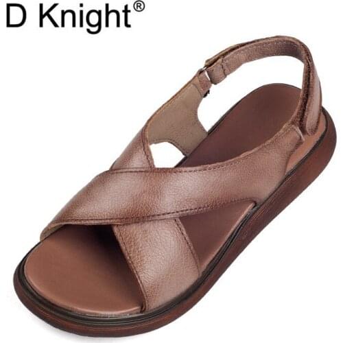 Womens Sandals Genuine Leather 2019 Summer Sandals For Women Black Platform Sandals Retro Handmade Purple Ladies Shoes Sandals