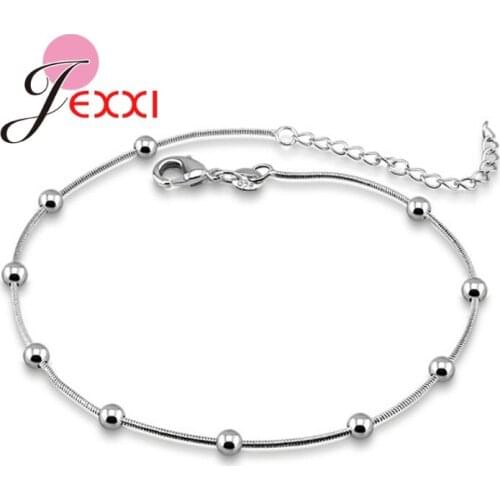 925 Sterling Silver Small Round Beads Charm Bracelet Chain for Women Girl Fashion Jewelry Gift Ornaments