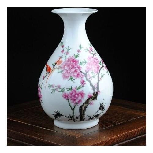 BOUTIQUE cerámica china pintado a mano Flor de melocotón y jarrón de pájaro