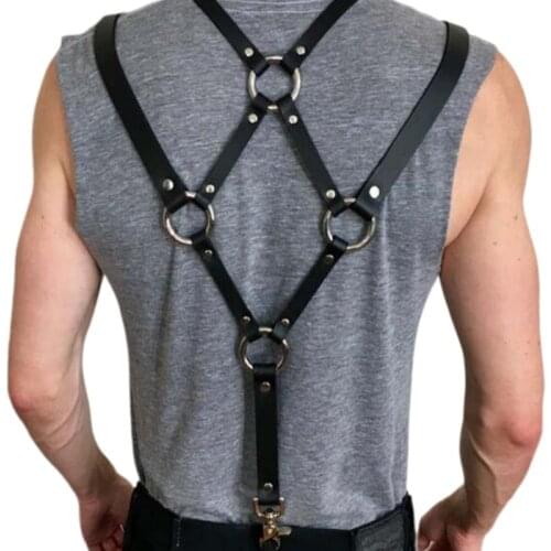Men Sexy Harajuku Faux Leather Body Chest Harness Suspenders Punk Shoulder Strap new