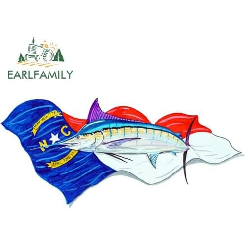 EARLFAMILY 13cm x 5.7cm NC Flag and Blue Marlin Printed Vinyl Decal Window Car SUV Truck Car Sticker Waterproof Graphic