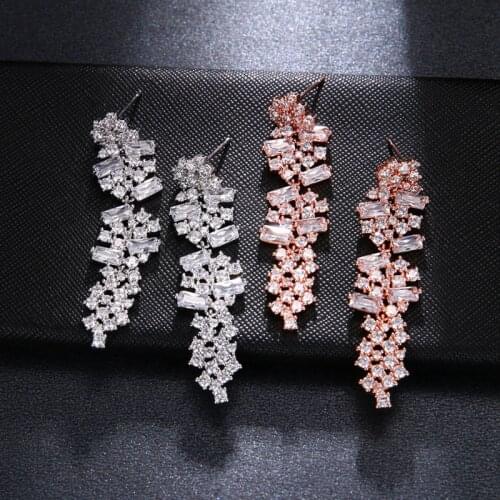 Ekopdee Charm Tassel Crystal Long Earrings Women New Fashion Casual Cubic Zirconia Flower Earrings Female Bridal Wedding Jewelry