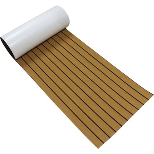 Artificial Teak Floor Mats Decking Sheet Light Brown Car Chassis Mats Cuttable Non-slip EVA Foam For Yacht With Black Stitching