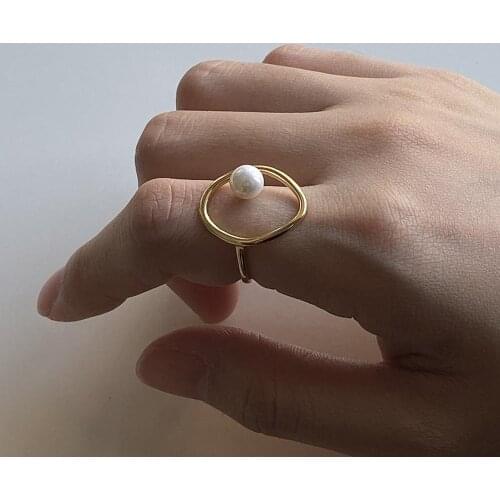 100% Authentic S925 Sterling Silver SHELL PEARL Into the OPEN IRREGULAR CIRCLE rings Fine Jewelry TLJ879