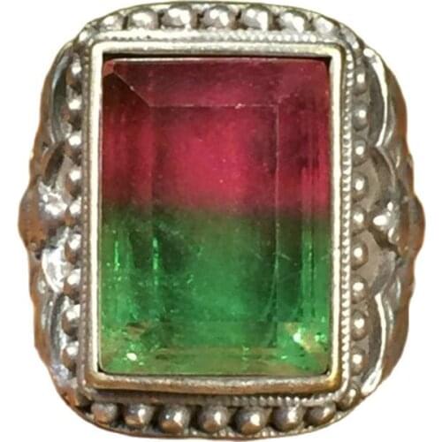 Collection silver inlaid gem ice square ring opening ring