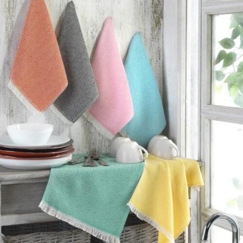 Kitchen Towel 6 Pcs / Tasseled 30X50 Set Yarn Dyed Colorful Soft Antibacterial Home Hotel Bath Kitchen Sink %100 Turkish Cotton