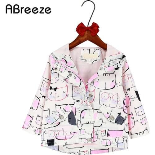 Cartoon cat Printed Girls Hooded Jackets New Spring/Autumn Coat Enfant Girl 2-9Y Kids Windbreaker Princess Outerwear CQ33