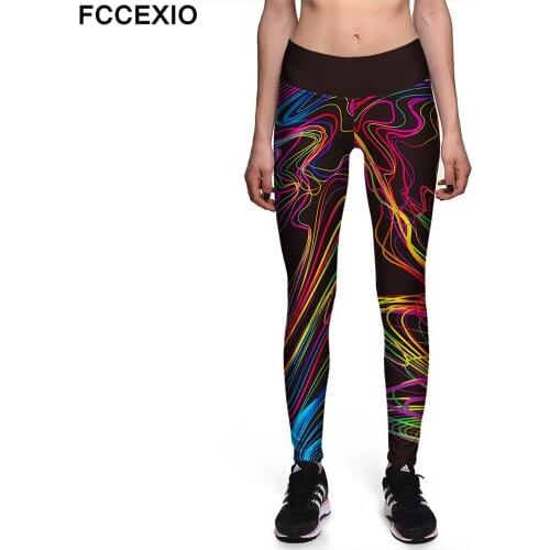 FCCEXIO Colored Lines Animal Print Sexy High Waist Elasticity Leggings Push Up Strength Pants Summer Fitness Women Trousers