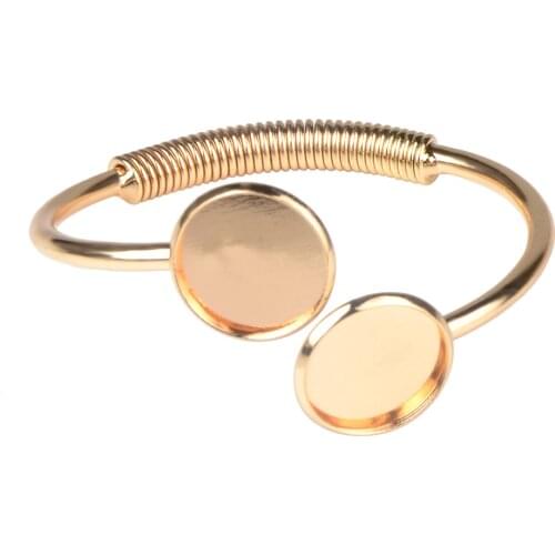 LFPU 16MM Gold Plated Elastic Double Base Bangle Blank Cuff Bracelet & Bangle Tray Bezel Fit For Cabochons Jewelry Making