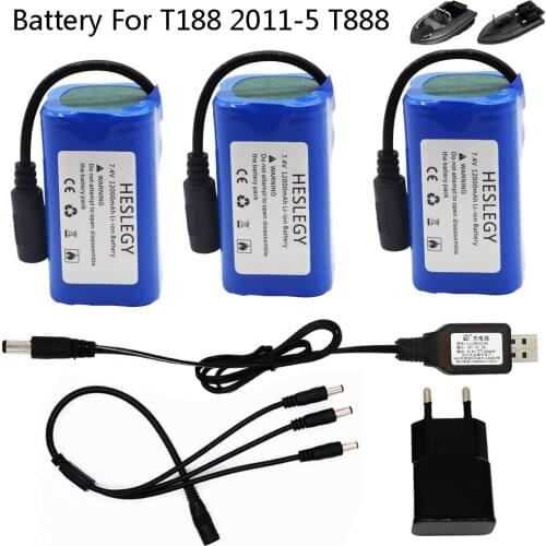 7.4V 12000Mah 6000Mah Lipo Battery with Charger set For T188 T888 2011-5 V007 C18 H18 Remote Control RC Fishing Bait Boats Parts