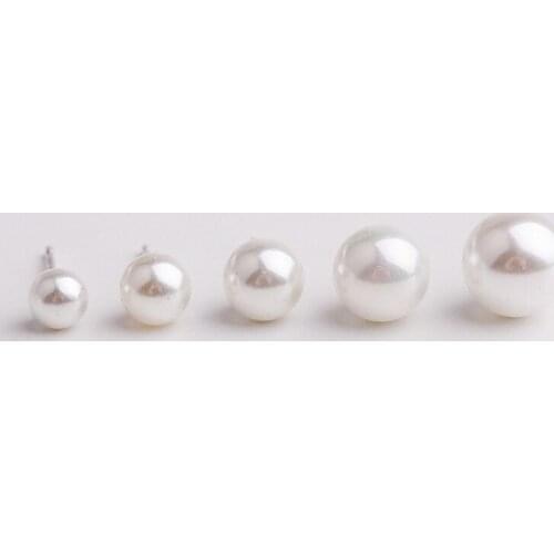 Cute Female 4/5/6/8mm Round Pearl Stud Earrings Crystal Zircon Stone Wedding Earrings 925 Sterling Silver Earrings For Women