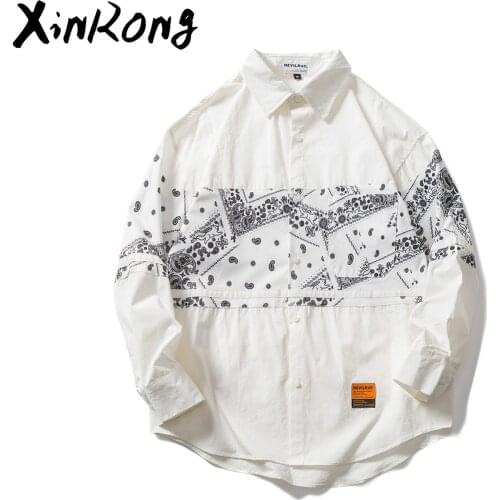 2021 new Japanese spring trend cashew flower stitching fashion mens shirt lapel long sleeve casual male student all-match shirt