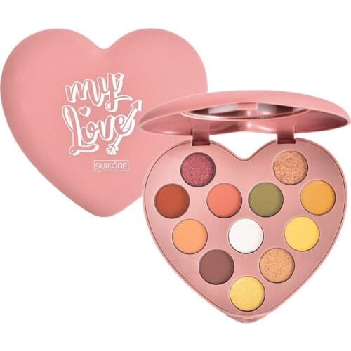 Heart-shaped 12 Colors Eye Shadow Palette Matte Low Light Shadow Powder Pigment Silky Waterproof Daily Eye Easy to Use Cosmetics
