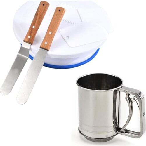 Turntable Cake Plate Anti-skid Round Cake Stand Rotating Table Cake Decorating Pan DIY Baking Tool Kitchen Gadgets + Flour sieve