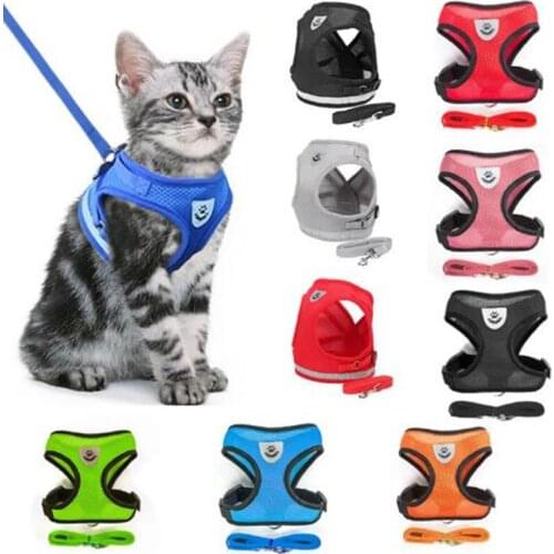 Cat Dog Adjustable Harness Vest Walking Lead Leash For Puppy Dogs Collar Polyester Mesh Harness For Small Medium Dog Cat Pet