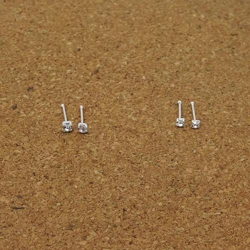 925 sterling silver nose stud earring small zircon square four-prong ear bone mini nasal nail No earplug boy girl ear jewelry