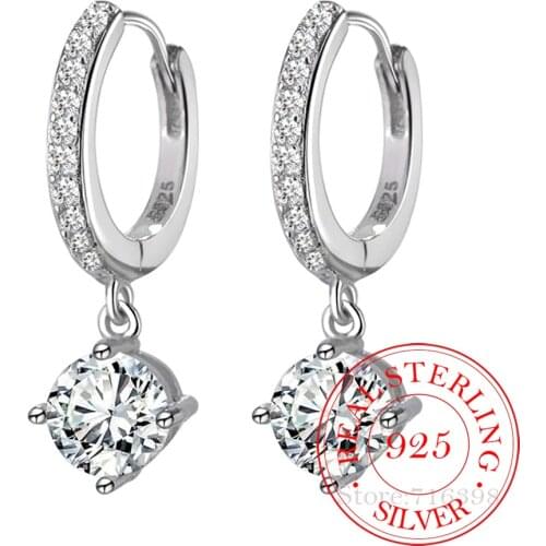 Prevent Allergy 925 Sterling Silver Zircon Round Earrings For Women Kids Gift pendientes oorbellen