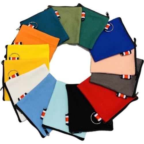 Diy Cute Solid Color Canvas Key Bag Card Holder Ladies Women Candy Zipper Coin Zero Purse Mini Kids Children Pouch