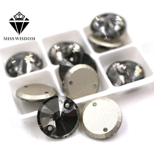 High quality flatback glass sew on rhinestones double hole Round shape Diamond black crystal rhinestone diy clothing accessories