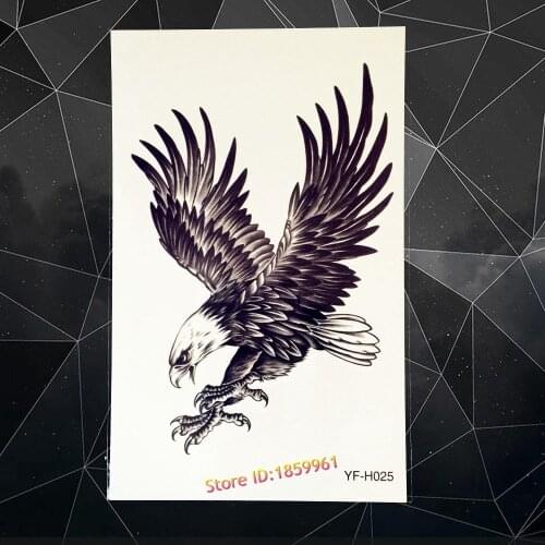 New Large Fierce Eagle Arm Tattoo On Chest Waterproof Temporary Tattoo Black Hawk AYFH25 Sexy Men Women Arm Shoulder Fake Tattoo