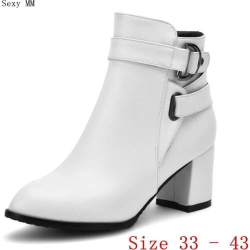Spring Autumn Winter Women Ankle Boots Square High Heels Shoes Woman Short Boots botas Small Plus Size 33 - 40 41 42 43