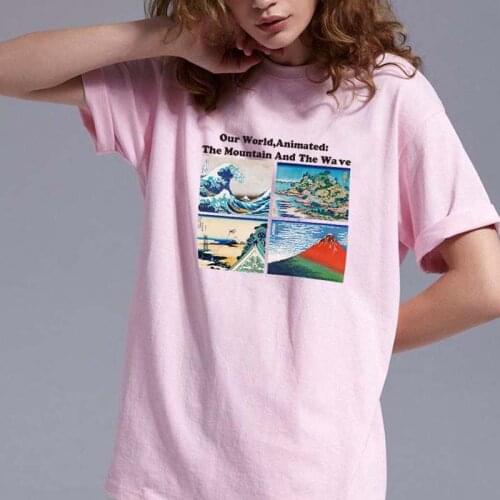 Wave and Mountain Graphic T-Shirt Kawaii Pastel Grunge Kanagawa Shirt 90s Aesthetic Tee