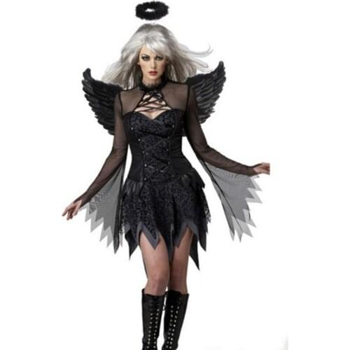 High Quality Cosplay Masquerade Halloween Cosplay Costume Vampire Queen Witch Bride Dress Fitted Black Angel Role Play