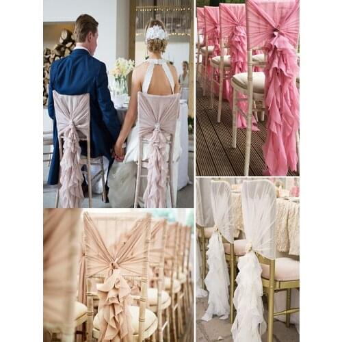 Upscale 3D Chiffon Bamboo Chair Back Sash Wedding Banquet Decoration Chair Cover Accessories White Red Pink Purple Champagne