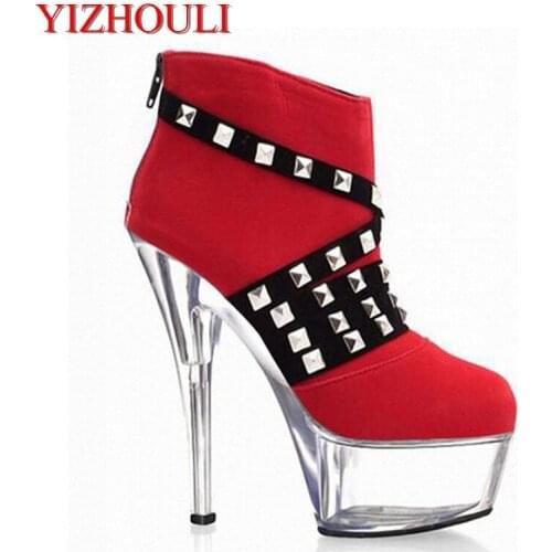 15cm women motorcycle boots short ankle winter boots 2016 new fashion Rivet classic style pumps 6 inch heel shoes