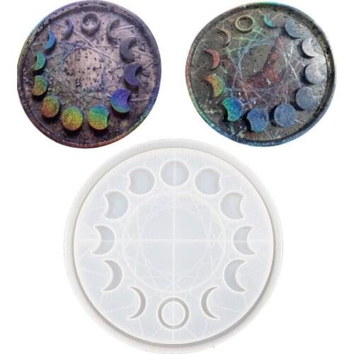 Star Moon Clock Dial Crystal Epoxy Resin Mold Lunar Eclipse Moon Phase Ornament Plate Silicone Mould DIY Crafts Making Tool