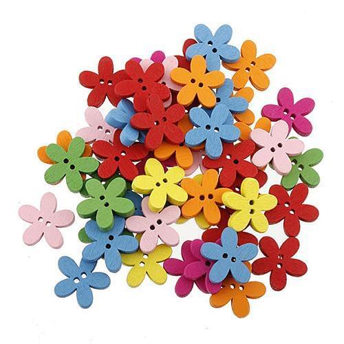 100Pcs Mixed Cute Color Flower 2 Holes Wooden Handmade Sewing Craft Painting Decoration Scrapbooking DIY Buttons Kid toy