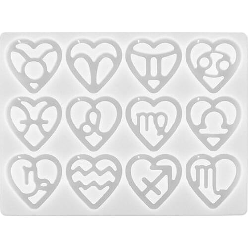 12 Constellation Pendants Crystal Epoxy Resin Mold Love Heart Earrings Keychain Silicone Mould DIY Crafts Jewelry Mold
