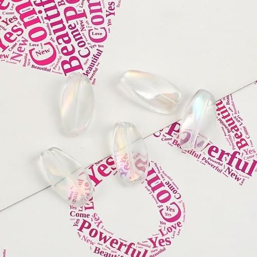 20 PCs Glass AB Rainbow Color Aurora Borealis Beads Twist Gunmetal & Fuchsia Oval Pattern DIY Jewelry Making Findings 17mm x9mm