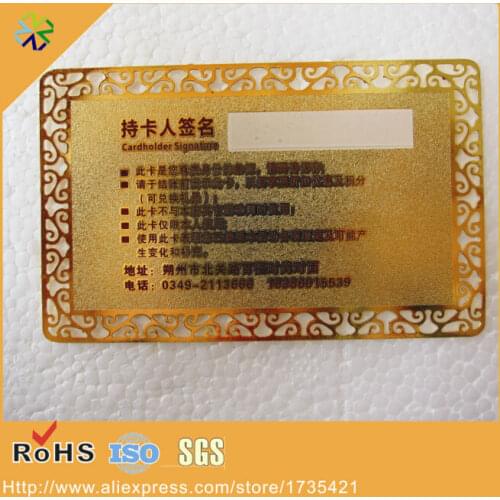 200pcs/lot white signature panel stainless steel material metal gold business card gold plated metal gold card