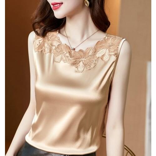 2020 summer elegant vest ladies silk vest 100% silk satin sleeveless satin plus size vest women