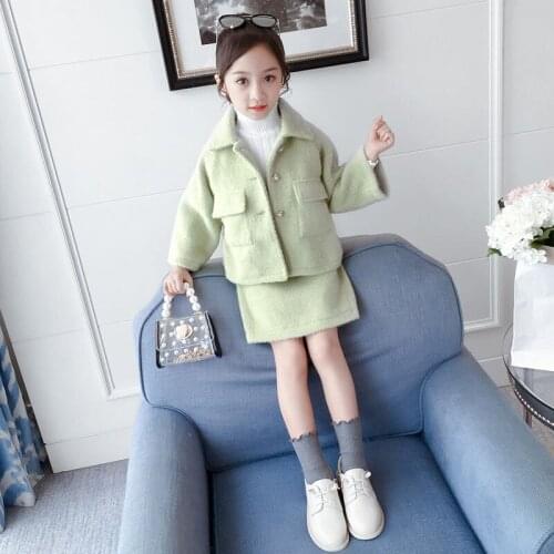 2020 Autumn New Arrival Girls Fashion Pink Suit Kids 2 Pieces Sets Coat+Skirt Suits 3-12 Years Children Clothes Kids Clothes