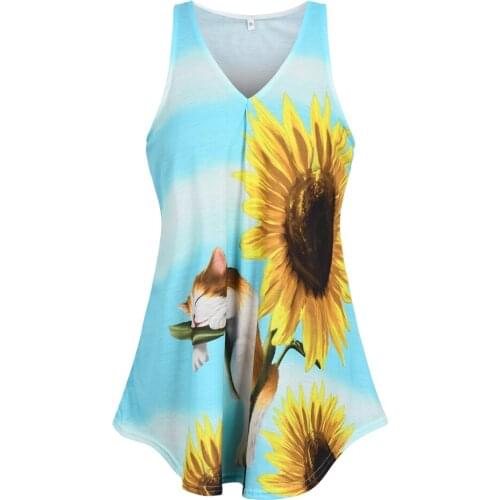 2021 Fashion Female Summer Sleeveless Tank Tops Casual Loose Vest Ladies T shirt Women V-neck Floral Printed Tees Clothes D30