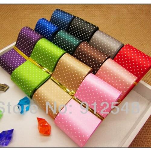 YJHSMY 5Yard/lot Dot Printed Ribbon 1-1/2'' 38mm satin ribbon,12 color mixed