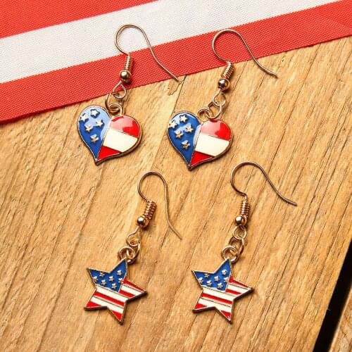 Independence Day New Fashionable Oil Drop American Flag Earrings European American Five-pointed Star Peach Heart Flag Earrings