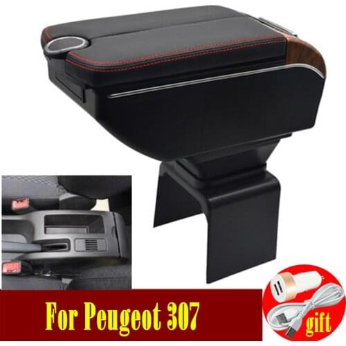 For Peugeot 307 armrest box Double doors open 7USB Centre Console Storage Box Arm Rest