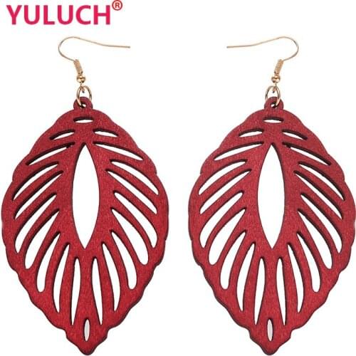 YULUCH Ethnic Handmade Wooden Leaves Jewels Series for African Fashion Woman Hollow Pendant Earrings Girl Gifts