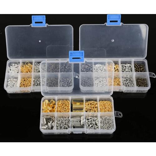 DIY Jewelry Findings 1Box Crimp End Clasps Earring Wires Lobster Clasps Jump Rings Beads Kit DIY Jewelry Making Supplies