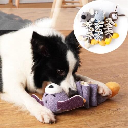 Dog Chew Squeak Toy Linen Cartoon Plush Toy Bite Resistant Pet Interactive Leakage Food Toy Puppy Clean Teeth Molar Sounding Toy