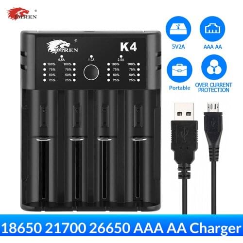 IMREN K4 Rechargeable Batteries USB Charger for 3.7V/IMR/INR/ICR AA AAA 18650 26650 21700 17350 18350 14450 13450 16500 Battery