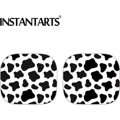 INSTANTARTS Black and White Cow Printed 2pcs Auto Shade for Window Durable Car Sunshades for Side Windows Fashion Gloss Sunshade